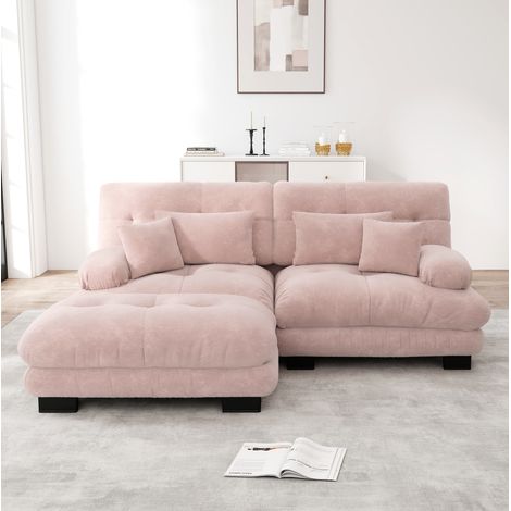 Divano angolare 220x145x81 cm in chenille rosa con ottoman, per soggiorni moderni – MEUBLIV (1/5)