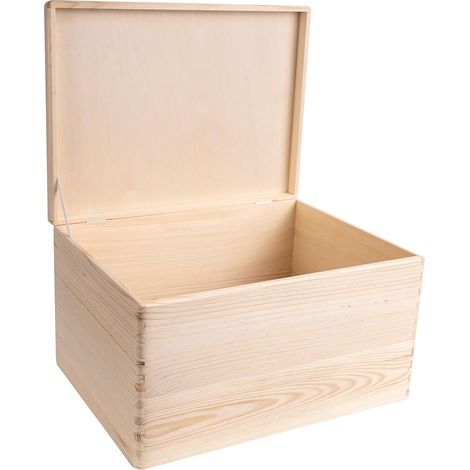 Scatola Portaoggetti Legno con Coperchio 40x30x24 cm - Naturale