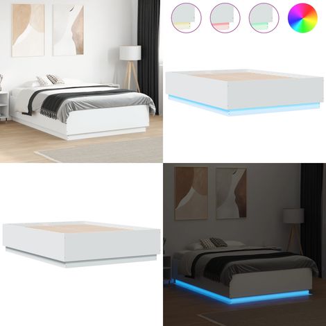 Estructura de cama con LED madera ingeniería blanco 135x190 cm - Estructura de cama - Madera de ingeniería