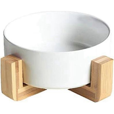 Runder Keramiknapf für Hunde und Katzen mit Holzständer, stabiler, erhöhter Napf für Futter und Wasser, Napfset mit Ständer. (1/5)