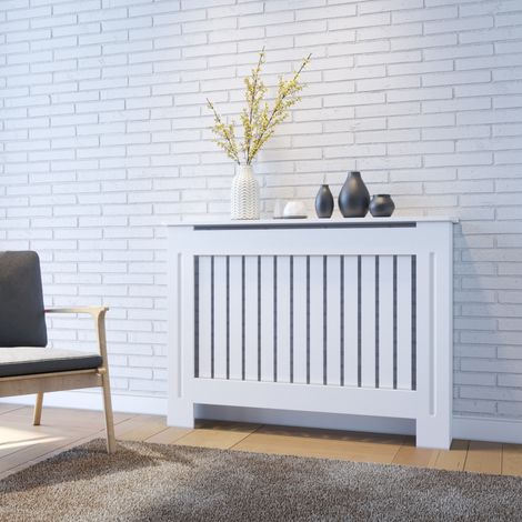 Cubre Radiadores Blanco Pequeño con Lamas Verticales Cubreradiadores Modernos 112x19x81.5 cm (1/5)