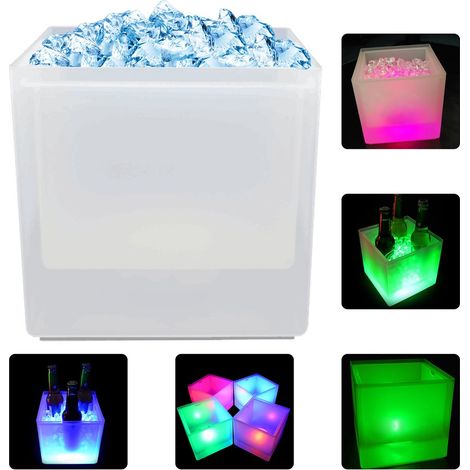 Eiskübel mit 6-farbiger LED-Beleuchtung, quadratischer Eiskübel, ideal zum Kühlen von Champagner, Wein, Bier und anderen Getränken, perfekt für Partys in Bars, Fassungsvermögen 3,5 Liter. (1/5)