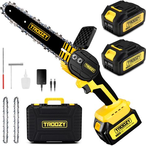 Mini Tronconneuse a Batterie Brushless, Tronçonneuse sur Batterie 6000mAh Jusqu'à 200min, Tronçonneuses (21V/6 Pouces) avec 2 Batteries 3000mAh, Petite Elagueuse Electrique, Coupe Branche (1/5)