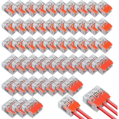 50 conectores de cable con palancas de accionamiento, terminales de 2/3 polos, reutilizables para cables de 0,14–4 mm². (1/5)