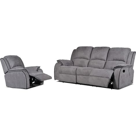 Canapé 3 places et un fauteuil relax en microfibre HERNANI - Gris (1/5)