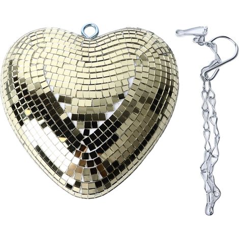 Boule de miroir en forme de cœur, ornement réfléchissant décoratif brillant avec chaîne à crochet pour fête KTV Bar Champagne or (1/5)