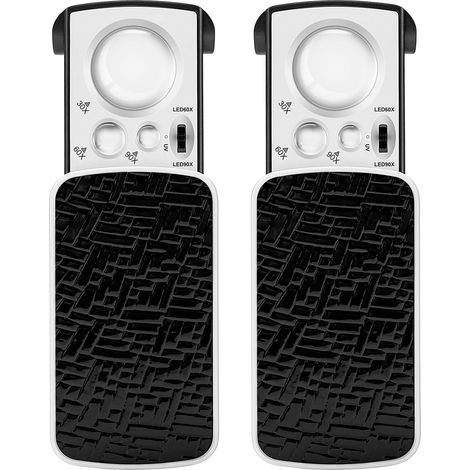 Dos lupas deslizantes para joyería, de 30x, 60x y 90x, iluminadas con luz LED y UV, aptas para joyas, diamantes y monedas - color negro. (1/4)