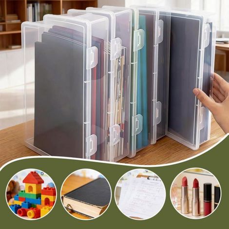 Lot 2 Boîtes Rangement Plastique A4 2200ml, Boîte Archivage Transparente Empilable, Papeterie Lumiryn (1/5)