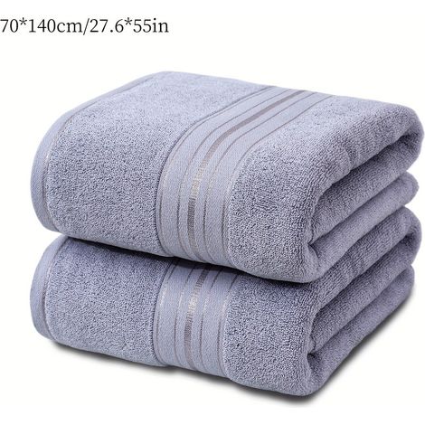Serviette de bain épaisse en coton, lot de 2, grise, 68 x 140 cm (1/5)