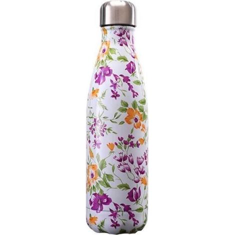 500ml Bouteille d'eau Sport Gourde Inox Isotherme Sans BPA Impression A: Blanc Fleurs (1/4)