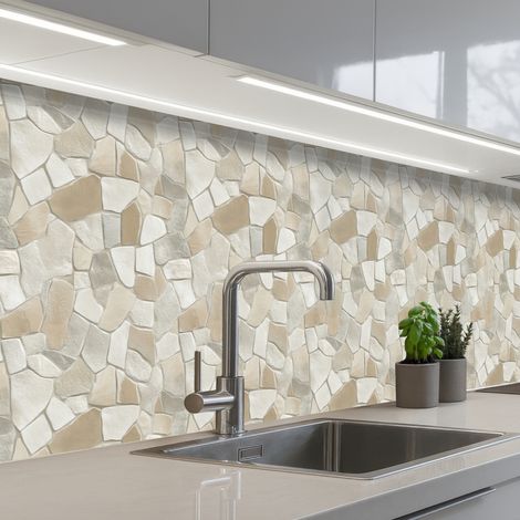 REVETEMENT MURAL DE CUISINE, CRÉDENCE DE CUISINE Mosaïque - Pierres - Beige 400x80 cm