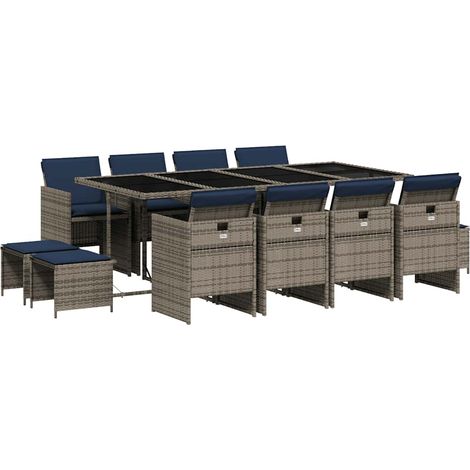 Maison Exclusive - Set da pranzo da giardino da 13 pz con Cuscini in Polyrattan Grigio (1/5)