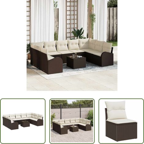 vidaXL Kissen - Sofa Set mit Kissen 10 pcs Braun Poly Rattan (1/5)