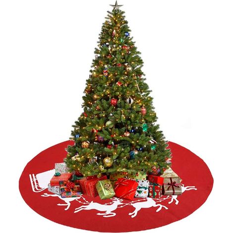 Jupe de Sapin de Noël en Feutrine Rouge, Traîneau du Père Noël, Renne, Décoration de Fête et Maison (1/5)