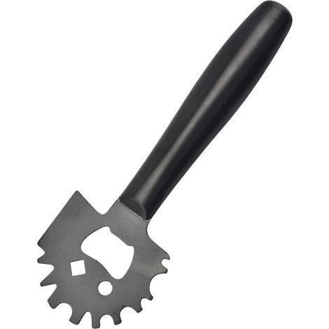 Spatule pour barbecue avec ouvre-bouteille et grattoir en acier inoxydable, ensemble noir en deux parties (1/5)