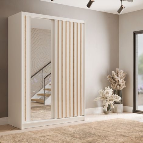 Armoire dressing moderne blanc et bois 155cm CELIA (1/4)