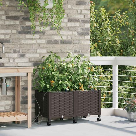 vidaXL Garten Blumenkübel mit Bewässerung und Rädern 2 Stk. Braun PP (1/5)