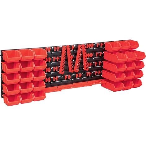 vidaXL Kit de bacs de stockage et panneaux muraux 80 pcs Rouge et noir (1/5)