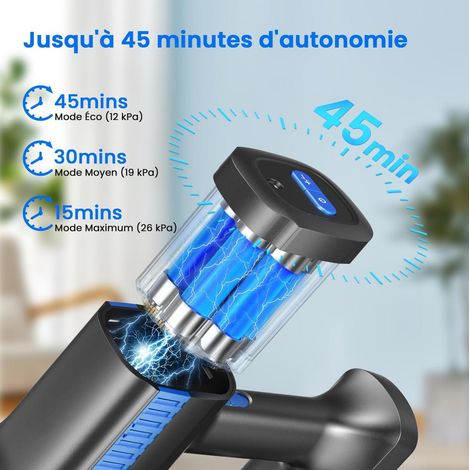 Aspirapolvere senza fili 265 W blu con display LED, spazzola a rullo e supporto autonomo - CHICFURN (1/5)
