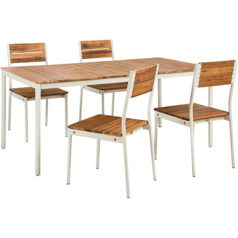 Garden Dining Set Table with 4 Chairs Brown Acacia Wood Steel Frame Plywood 6 Seater Modern GIOVINAZZO (1/5)