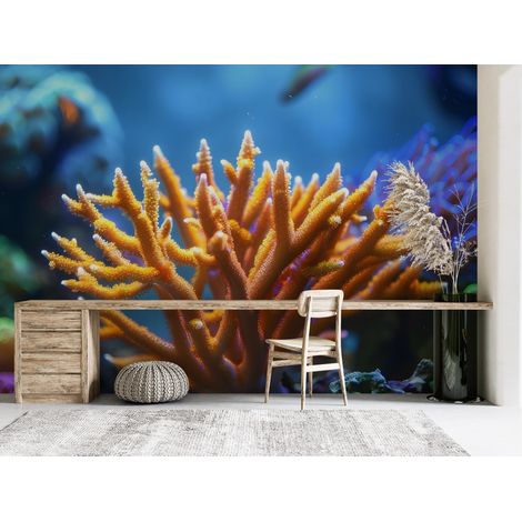 Papier peint nature - corail orange éclatant sous la mer - 150 x 250 cm (1/2)