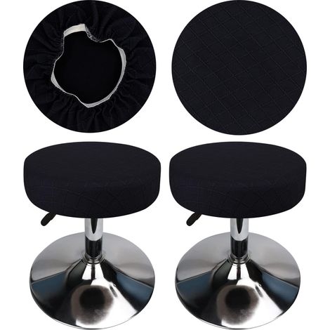 Housse Tabouret Rond 30-40 cm Housse de Tabouret en Tissu Luxueux Rond, Extensible Infroissable Lavable Anti-poussière Doux et Durable (2, Noir) (1/5)
