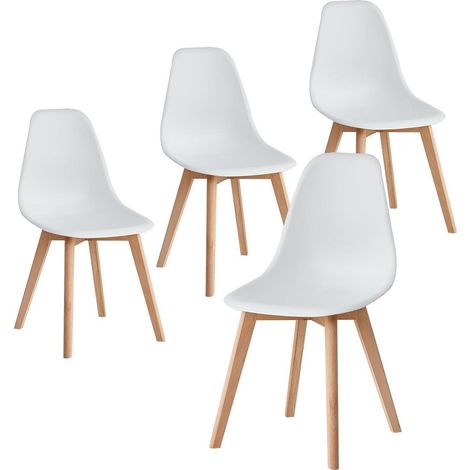 Esszimmerstühle 4er-Set mit Massivholzbeinen, weiß, für Esszimmer & Büro (1/5)