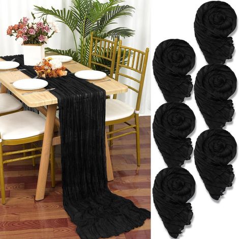 6er Set Tischläufer Schwarz 55x300 cm Baumwollgaze mit Falten