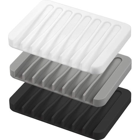 Set di 3 portasapone in silicone, porta sapone per le mani, accessori per il bagno, portasapone autodrenanti, portasapone con scarico (1/5)