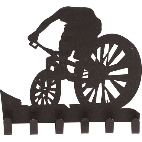 Support mural en métal style vélo avec crochets, rangement clés manteaux sacs, acier robuste 50 lb, design décoratif noir 19,5×1,7×18,5 cm (1/4)