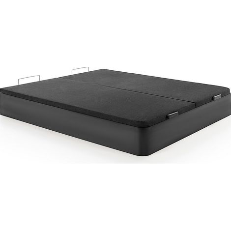 Vente-Unique – Sommier coffre 180 x 200 cm – Noir mat – 2 coffres de rangement 786 L – Ouverture verticale – Fabriqué en Europe
