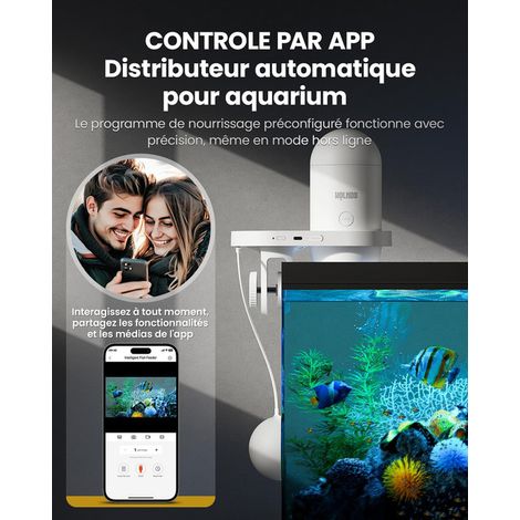 Distributeur de nourriture pour poissons intelligent avec caméra 2.5K HD intégré pour aquarium, contrôle via application mobile, alimentation programmable étanche (1/5)