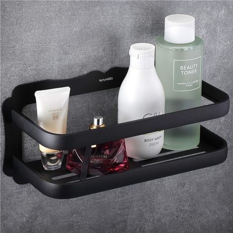 Panier de Douche et Cuisine Serviteurs de Douche, Colle Brevetée + Auto-adhésif, Aluminium, Finition Mat, Noir (1/5)