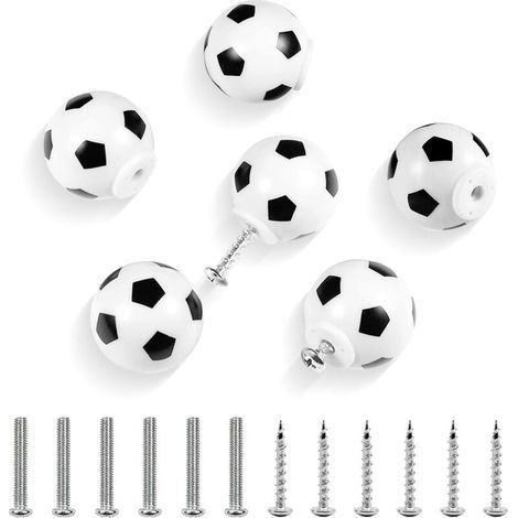 Lntyq Lot de 6 Poignée Meuble Poignées de Porte De Football Poignées de Commode de Football Poignées de Tiroir pour Enfants Tiroirs D'armoire Enfants et Amateurs de Sport (1/5)