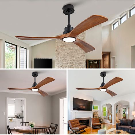 Deckenventilator 132 cm mit Licht, 3 Holzflügel Nussbaum, Fernbedienung, Schwarz (1/5)