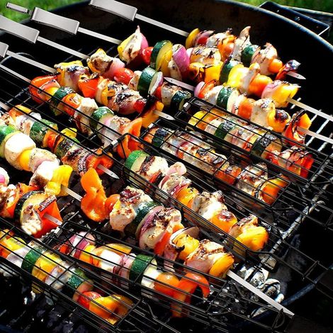 49 cm lange Grillkörbe, Grillkörbe aus Edelstahl, Hot-Dog-Körbe-Set, Grillkörbe (4 Stück) (1/5)