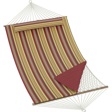 Hamac 2 Places avec Support Réglable en Acier - Toile Confortable Coton & Polyester - Rayé Rouge/Jaune - Charge Max 227 kg (1/5)