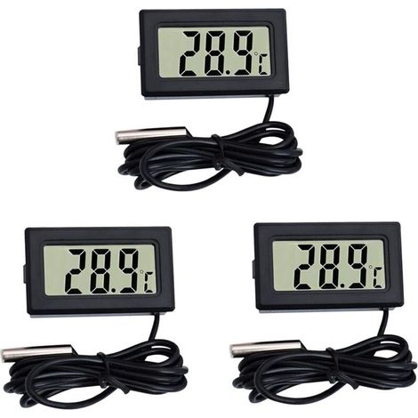 Thermomètre numérique LCD avec sonde extérieure 2 m – noir, pour voiture, réfrigérateur, aquarium ou chambre (lot de 3) (1/5)