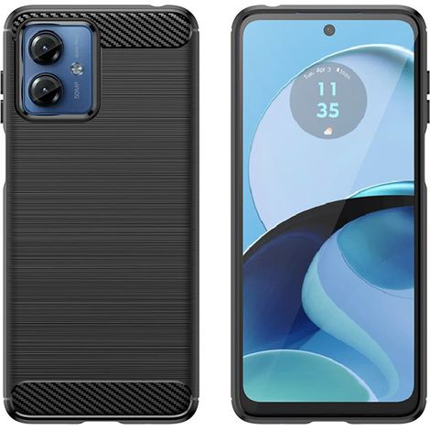 Carbon Case kompatibel mit Motorola G14 flexible Silikon-Carbon-Hülle schwarz (1/5)