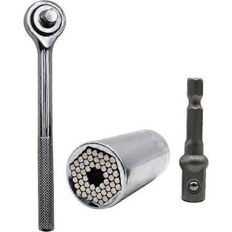 Universal-Steckschlüsselsatz, multifunktionaler Bohrmaschinen-Steckschlüssel, Ratschenschlüssel, Bithalter, Werkzeug 7–19 mm, 3-teilig