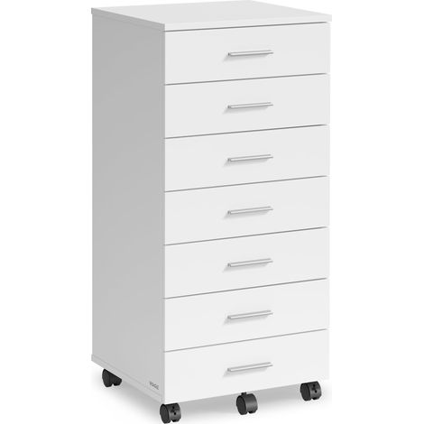 VASAGLE Cassettiera da Ufficio a 7 Cassetti, Mobile con Ruote per Documenti, Mobiletto Porta Stampante, Guide per Cassetti senza Viti, Studio, Bianco Nuvola OFC085WB02 (1/5)