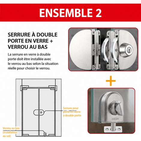 Serrure pour porte en verre sans perçage kit 2 double face et verrou de sol à bouton inox 304 304 réf 0141 1 kg – Livraison gratuite