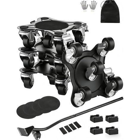 Transportwagen – 4-teilig – Kohlenstoffstahl – Tragkraft 544 kg – 360°-Räder und Bremsen – Für schwere Möbel (1/5)