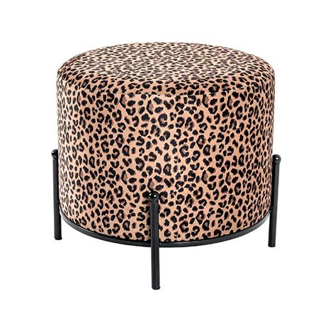 Pouf rond 48x40 cm en tissu velours léopard