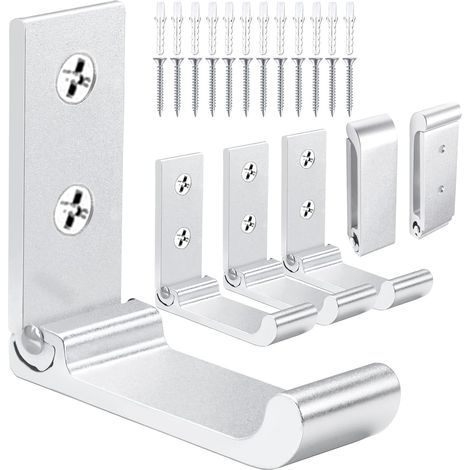 Crochets Muraux Pliables Crochets Pliants en Aluminium pour Suspendre Crochets Pliables pour Manteaux Crochets pour Serviette Murale pour Salle de Bains Crochets Mur pour Casque (Argent 6pcs ） (1/5)