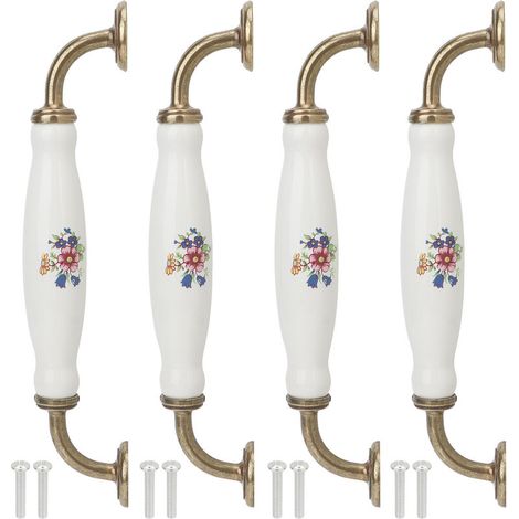 Jeffergarden Lot de 4 poignées en céramique vintage blanc tiroir/commode/armoire tire poignée en alliage de zinc bouton de porte d'armoire de cuisine quincaillerie de meubles, espacement de 160 mm-DOU
