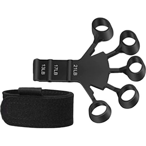 Fingerstrecker aus Silikon, Handgrifftrainer, Krafttrainer für Fingerbeugung und -streckung, schwarz, mit verstellbarem Riemen (1/5)
