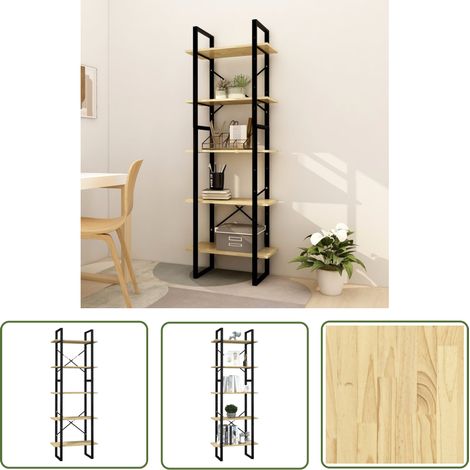 The Living Store Bücherregal 5 Fächer 60x30x175 cm Massivholz Kiefer - BucheRegal - Holzmöbel - Industrielles Design - Wohnraumgestaltung - Aufbewahrungslösung (1/5)