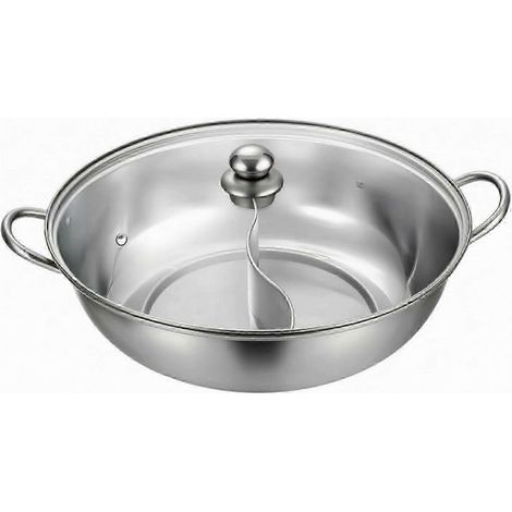 Marmite compartimentée en acier inoxydable avec louches ensemble de cuisine double saveur - 30 cm avec couvercle (1/4)