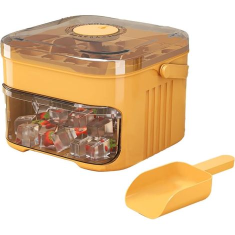 Machine à glaçons avec presse, bac à glaçons avec tiroir, bac à glaçons avec couvercle et récipient, bac à glaçons 25 grilles avec pelle à glace, grille à glace pour whisky, cocktail, café (F) (1/5)